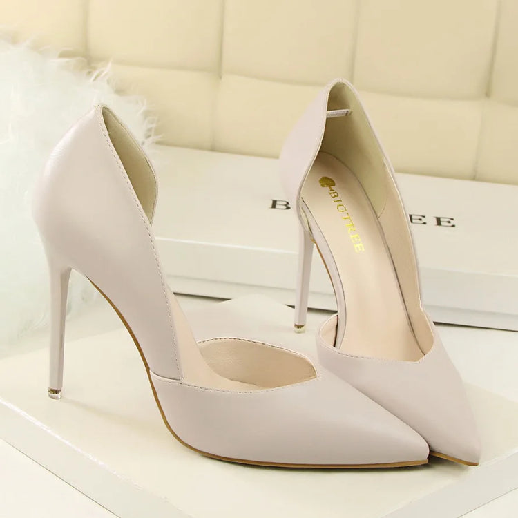 Donne di estate 10.5 centimetri Tacchi Alti Pompe di Pelle Femminile Escarpins Elegante Dolce Giallo Rosa Stiletto Della Signora Tacchi Da Sposa Scarpe Cave