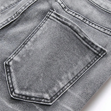 Men‘s Stretchy Denim Jeans Streetwear Tearing Patchwork Holes Ripped Denim Elastic Waist Casual Pants Slim fit Straight Trousers PlatiNum