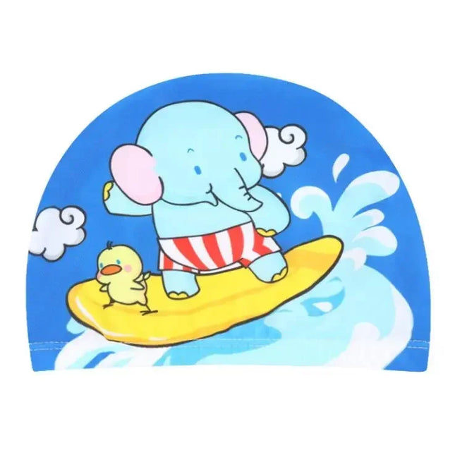 Kids Swim Cap Stretchy Fabric Cute Cartoon Long Hair Adorable Children Protect Ears Pool Hat for Boys and Girls