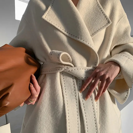 New Solid Korean Style Women Wool Coat Arch Needle Large Neck Versatile Fashion Texture Double Sided Trench Coats Female Winter