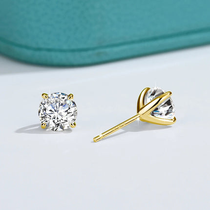 Orecchini a bottone in moissanite a 4 punte in oro massiccio 14 carati per le donne Orecchini a bottone con diamanti da sposa Gioielleria raffinata Regalo di compleanno platinumshop