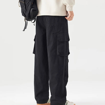 Autumn New Cargo Loose Multi-pockets 100% Cotton Straight Pants for Men Clothing Comfort Zipper Male Trouser GF258113
