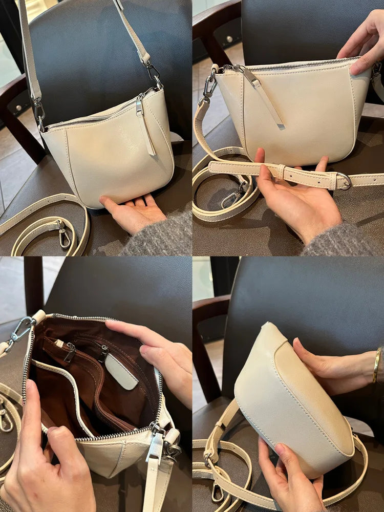 Nuova borsa in vera pelle, versatile borsa a tracolla piccola in pelle di vacchetta di alta qualità per donna