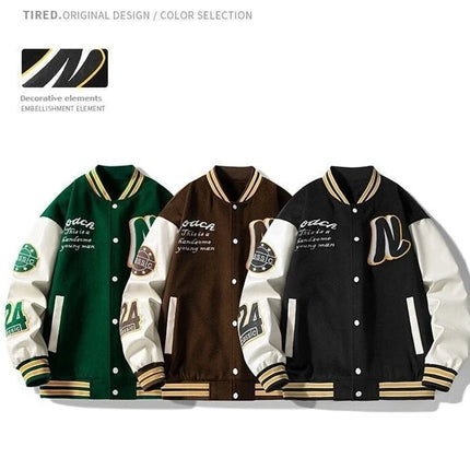 Men's Embroidered Jacket Baseball Jacket American Retro Couple Jacket Brown School Uniform Jacket Autumn Jacket Fashionable