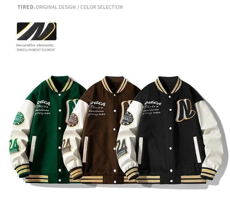 Men's Embroidered Jacket Baseball Jacket American Retro Couple Jacket Brown School Uniform Jacket Autumn Jacket Fashionable