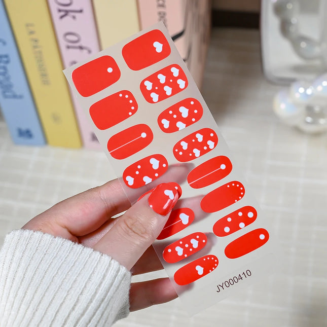 16Tips Semi Cured Leopard Print Gel Nail Stickers Chic Maillard Color Nail Strips Patch Self-adhesive UV Lamp Need Press On Nail