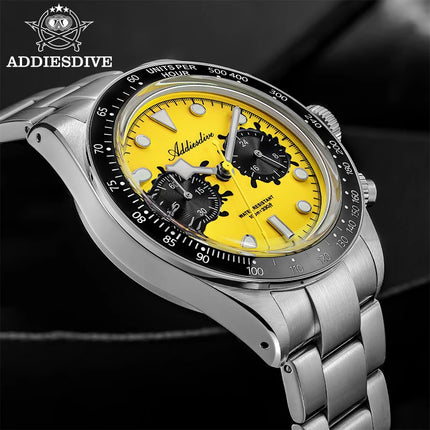 ADDIESDIVE VK64 Watches Men New Quartz Wristwatch Luxury Ceramic Bezel Chronograph BGW9 Luminous Diving 100m Waterproof AD2520