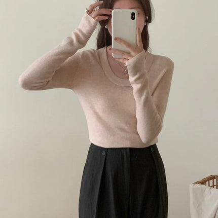 100% 48 count wool U-neck Ultra-fine Merino Wool Shirt for Women's Slim and Thin Bottoming Shirt for Women's Autumn and Winter PlatiNum