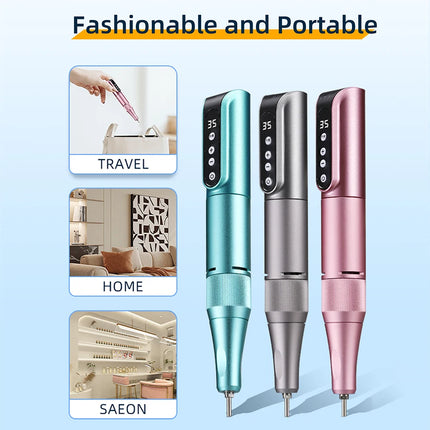 35000RPM Cordless Portable Nail Drill, Rechargeable Electric Nail File Manicure Pedicure Set, Professional Nail Art Tool for Gel Nails, Shaping Polishing for Home Salon & Nail Art Beginners