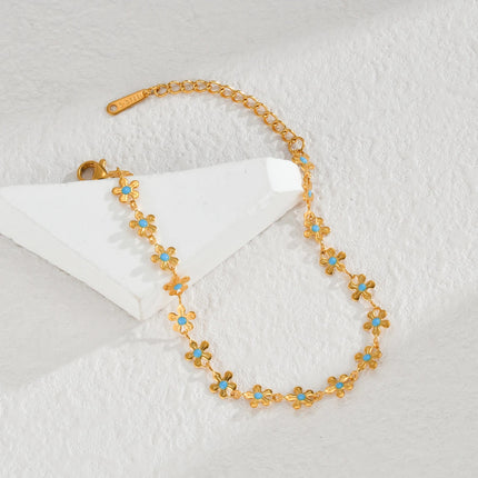 Sifisrri Set di gioielli con bracciale a catena con fiore blu olio vintage per donna, ragazza, regalo di San Valentino alla moda in acciaio inossidabile platinumshop