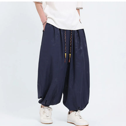 Pantaloni Estivi da Uomo Stile Cinese in Seta Ghiaccio con Motivo Drago Ukiyo-e, Comodi e Trendy, Pantaloni Casual Oversize da Uomo