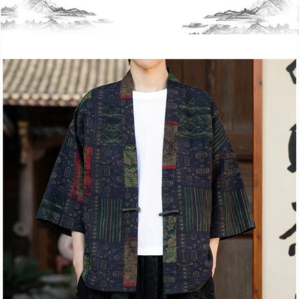 Camicie in Lino Stile Etnico con Stampa Yukata per Uomo e Donna, Abbigliamento Asiatico, Kimono Giapponese Harajuku, Camicie Retrò da Uomo