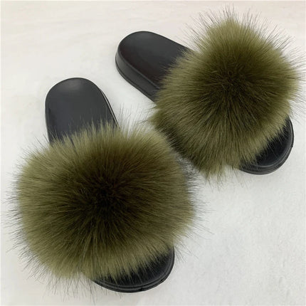 Fluffy Slippers for Women Soft Faux Fur Women's Summer Slippers Stylish Open Toe Sandals Comfy Fuzzy Indoor Outdoor Beach Shoes