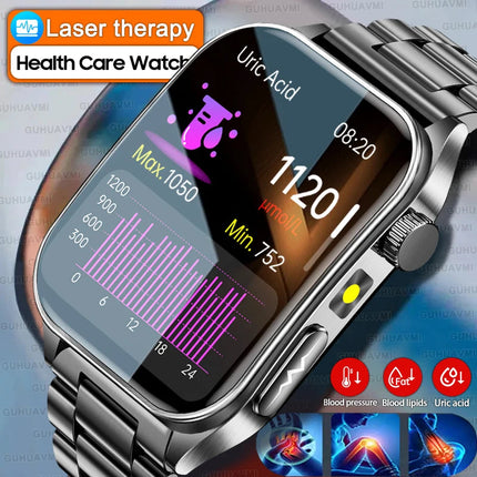 2025 Trattamento laser Tre Smartwatch alti 1.95 "Schermo curvo in zaffiro ECG + PPG Grasso nel sangue Acido urico Diagnosi salute Smartwatch platinumshop
