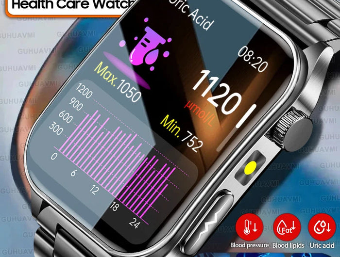 2025 Trattamento laser Tre Smartwatch alti 1.95 "Schermo curvo in zaffiro ECG + PPG Grasso nel sangue Acido urico Diagnosi salute Smartwatch platinumshop