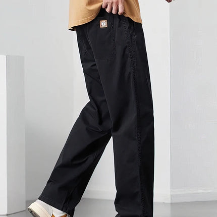 Straight Casual Cargo Pants Men Wide Leg Brown Long Cargo Business Work Trousers Drawstring Baggy Sweatpants Male