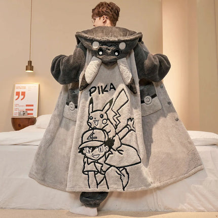 Capybara Cute Fashion Hooded Plush Robe Pajamas Set Warm Flannel Loungewear Soft Home Sleepwear Men Boys Daily Casual Comfort