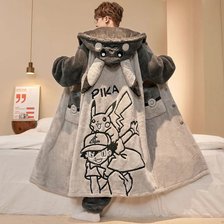 Capybara Cute Fashion Hooded Plush Robe Pajamas Set Warm Flannel Loungewear Soft Home Sleepwear Men Boys Daily Casual Comfort