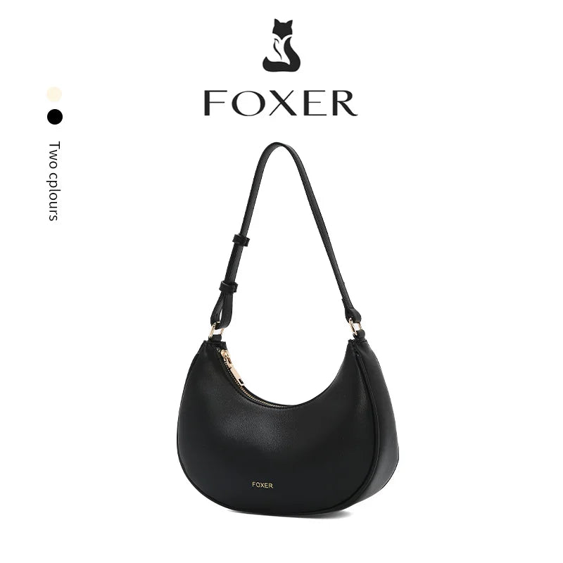 FOXER Brand Women's Shoulder Bag Soft PU Leather Female Handbag Simple Daliy Half-moon Bag Large Capacity Purse New Year Gift