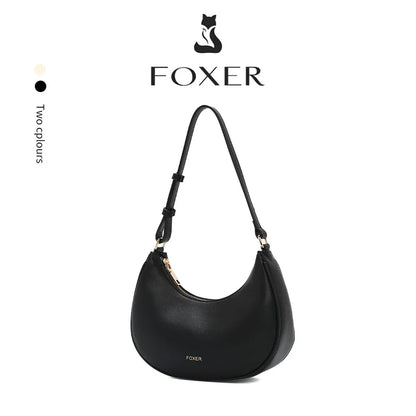 FOXER Brand Women's Shoulder Bag Soft PU Leather Female Handbag Simple Daliy Half-moon Bag Large Capacity Purse New Year Gift
