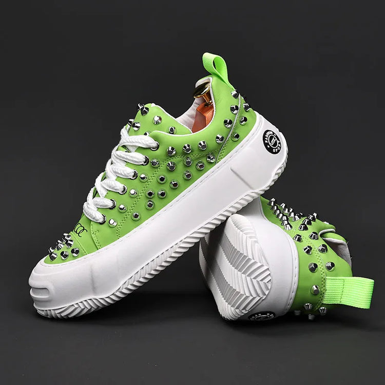 Luxury Designer Men's Punk Rivet Thick Bottom Lace Up Shoes Causal Flats Moccasins Male Rock Hip-hop Walking Sneakers