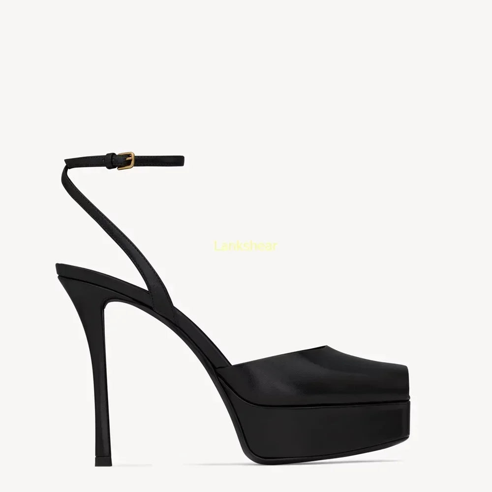 Platform Peep Toe Satin Slingback Pumps Sexy Square Toe Thin Heel Ankle Strap New Arrivals Fashion Women Modern Shoes