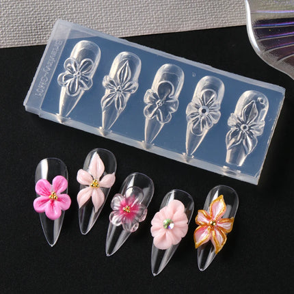 3D Flower Silicone Nail Mold Lily & Hibiscus Petals Carving Template Gel Polish Stencils for Spring Summer Manicure Decor