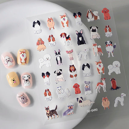 1Pcs 5D Lovely Dog/Cat Nail Art Stickers Cartoon Puppy Kitten Pet Animal Adhesive Nail Decals Y2K Manicure Decorations Sliders &
