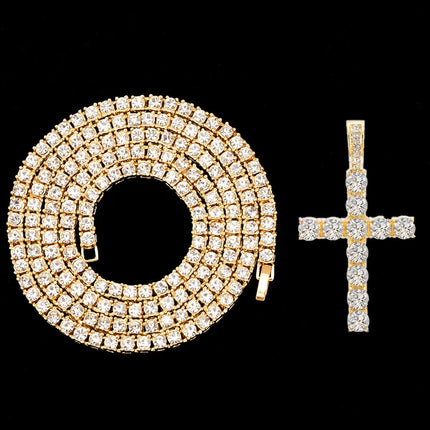 Hip Hop Iced Out Cross Pendant Necklace Strap 4mm Zircon Tennis Chain Men Women Sparkling Necklace Punk Jewelry Fashion Gift PlatiNum