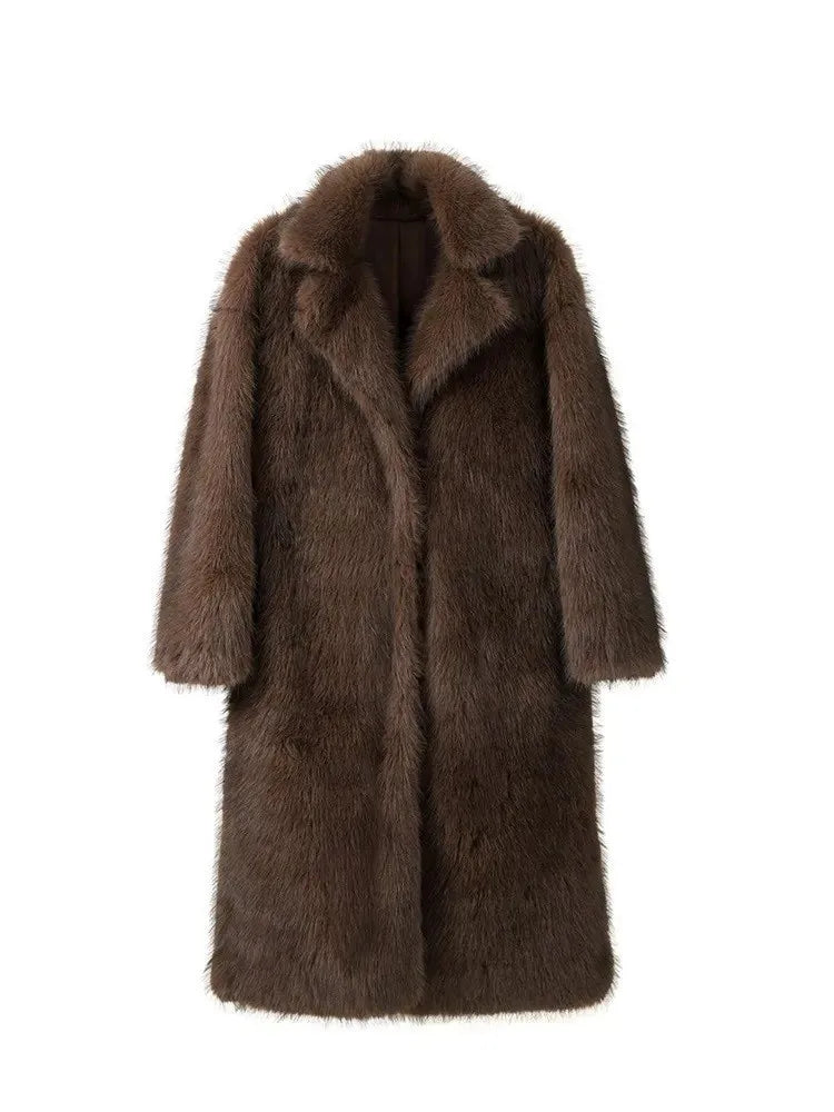 ZADORIN 120cm Super Long Luxury Winter Brown Faux Fur Coat Woman Elegant Belted Lapel Thick Fluffy Fur Jacket High Quality Coats