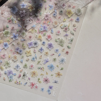 1Pc 3D Lavendar Flowers Stickers for Nails Spring Sakura Floral Leaves Self-Adhesive Sliders Decals Art Manicure for Decoration