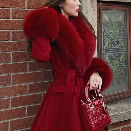 Women Fashion Long Luxury Overcoat Female Winter Coats Fur Collar Warm Elegant Thicken Solid Colo Woolen Jackets Abrigos Mujer