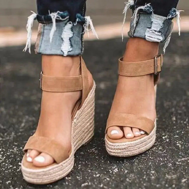 Nuovi Sandali Donna Espadrillas con Zeppa 2026, Open Toe con Cinturino e Fibbia, Platform Estivi da Spiaggia Casual Comodi Antiscivolo Taglie Forti