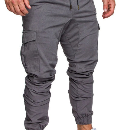 Men High Elastic Cargo Pants Summer Lace Up Drawstring Pocket Harem Stretch Full Trousers BSD-8811