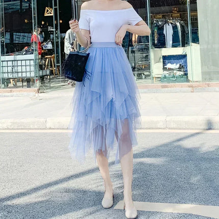 Tutu estivo gonna donna Harajuku Casual Tulle Bottom Jupe Femme Faldas moda vita alta Midi Mesh gonne abbigliamento donna Saia