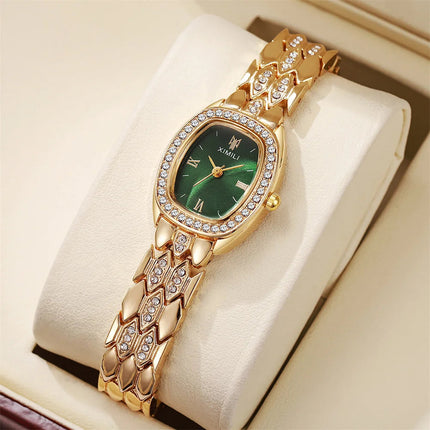 Orologio al quarzo moda donna placcato oro di lusso Semplice cinturino con fibbia di qualità per orologio da lavoro in acciaio inossidabile a forma di botte di Roma platinumshop