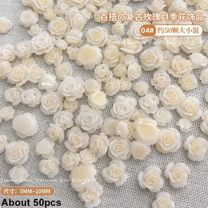 Delicate Dark Red Brown White Rose Flower Leaf Lily Tender Camellia Nail Charms Art Resin Decorations Manicure Tools Accessories