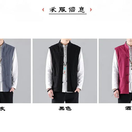 Canotte da uomo senza maniche in cotone stile cinese, gilet casual vintage, gilet estivi traspiranti, magliette larghe da uomo, abito Tang