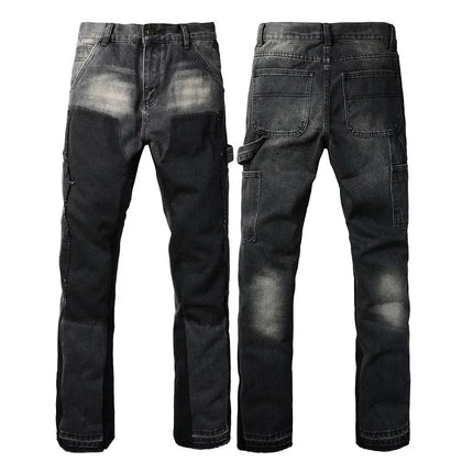 Four Seasons  Men's Casual Spliced Vintage Grey Elastic Jeans Bootcut Pants Trendy Slim Denim Trousers Male Men's Streetwear PlatiNum
