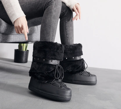 Women's Furry Boots New Warm Skiing Winter Boots Women Space Boots Trendy Ladies Winter Shoes Non-slip Girls Snow Boots