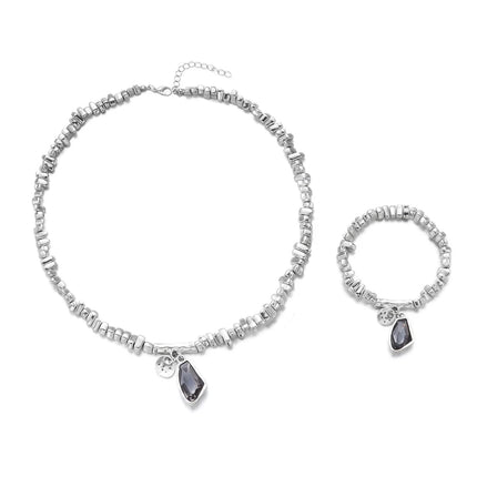 Set di bracciali con collana con pendente in cristallo grigio irregolare semplice barocco Set di gioielli con perline color argento estetico delicato per donna uomo platinumshop