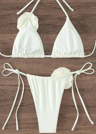 Bikini Sexy con Fiori 3D e Lacci Sulla Schiena, Costume da Bagno Femminile Due Pezzi, Set Bikini, Abbigliamento da Spiaggia, Taglie S-L PlatiNum