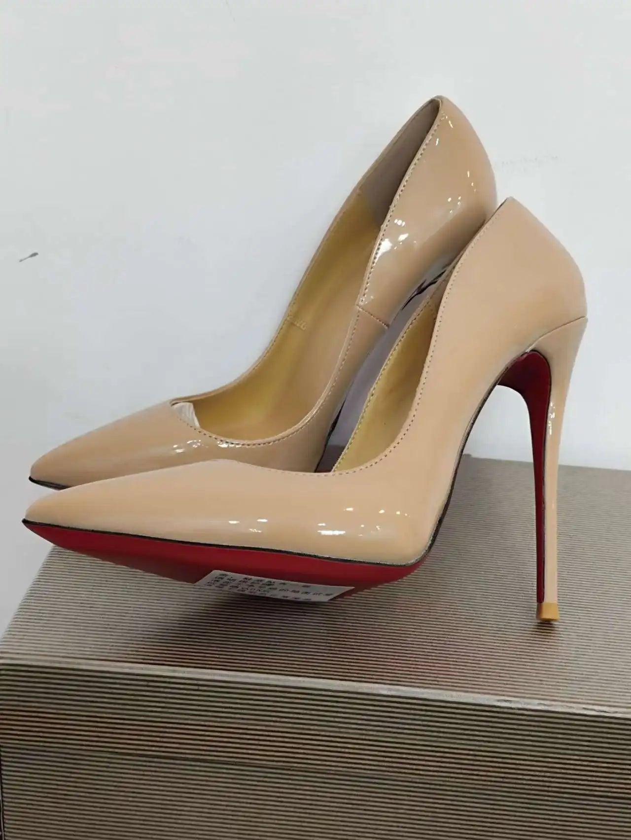 Sizes 48 Classic Style Women Patent Pointed Toe Slip On 12cm High Heel Shoes Elegant Ladies Plain Stiletto Pumps Black Red White