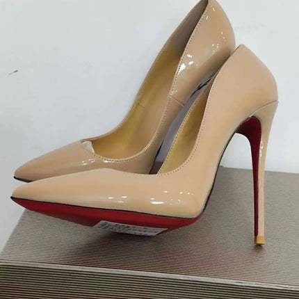 Taglie 48 Scarpe da donna stile classico in vernice con punta a punta Slip On 12 cm Scarpe con tacco alto da donna eleganti Décolleté a spillo semplici Nero Rosso Bianco