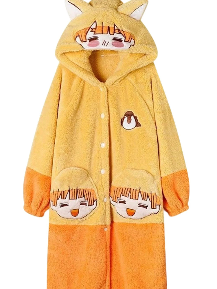 Demon Slayer Kanroji Mitsuri Tokito Muichiro Women Autumn Winter Loungewear Coral Fleece Robe  Love Hashira Cosplay Home Pajamas