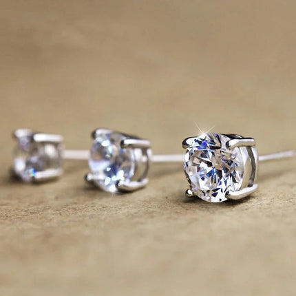 925 Sterling Silver Classic Fashion 4mm 5mm 6mm 7mm 8mm Five Claws Zircon Stud Earrings For Women Men Gift Oorbellen PlatiNum