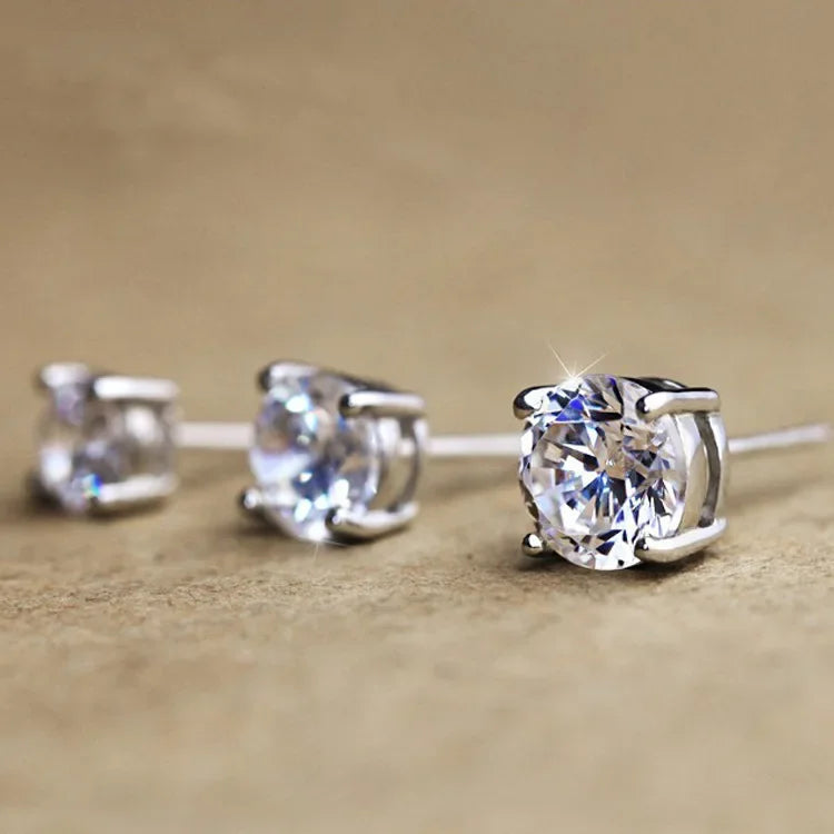 925 Sterling Silver Classic Fashion 4mm 5mm 6mm 7mm 8mm Five Claws Zircon Stud Earrings For Women Men Gift Oorbellen PlatiNum