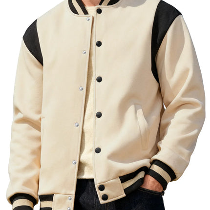 Men Color Block Varsity Jacket Fleece Lined Long Sleeve Button Baseball Coat Retro Swag Streetwear Casual Outerwear Y2K Clothes