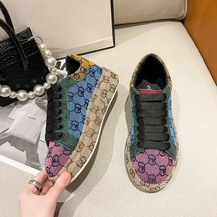 Spring 2025 New Khaki Crystal Women's Sneakers Fashion Versatile Casual Ladies Party Shiny Female Shoes