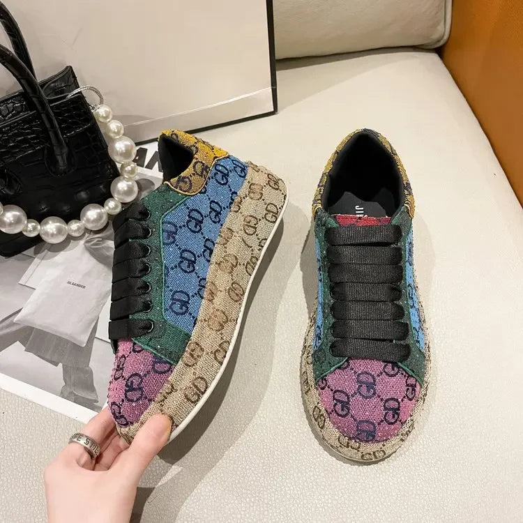 Spring 2025 New Khaki Crystal Women's Sneakers Fashion Versatile Casual Ladies Party Shiny Female Shoes